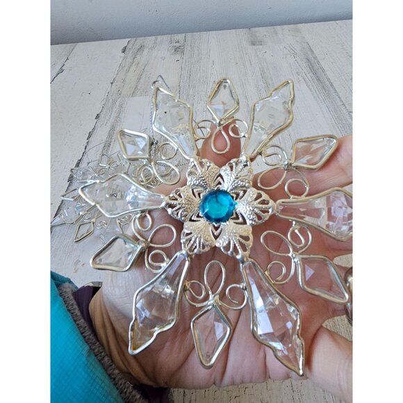 Crystal snowflake gem ornament Xmas tree vintage decor hanging - Picture 9 of 9